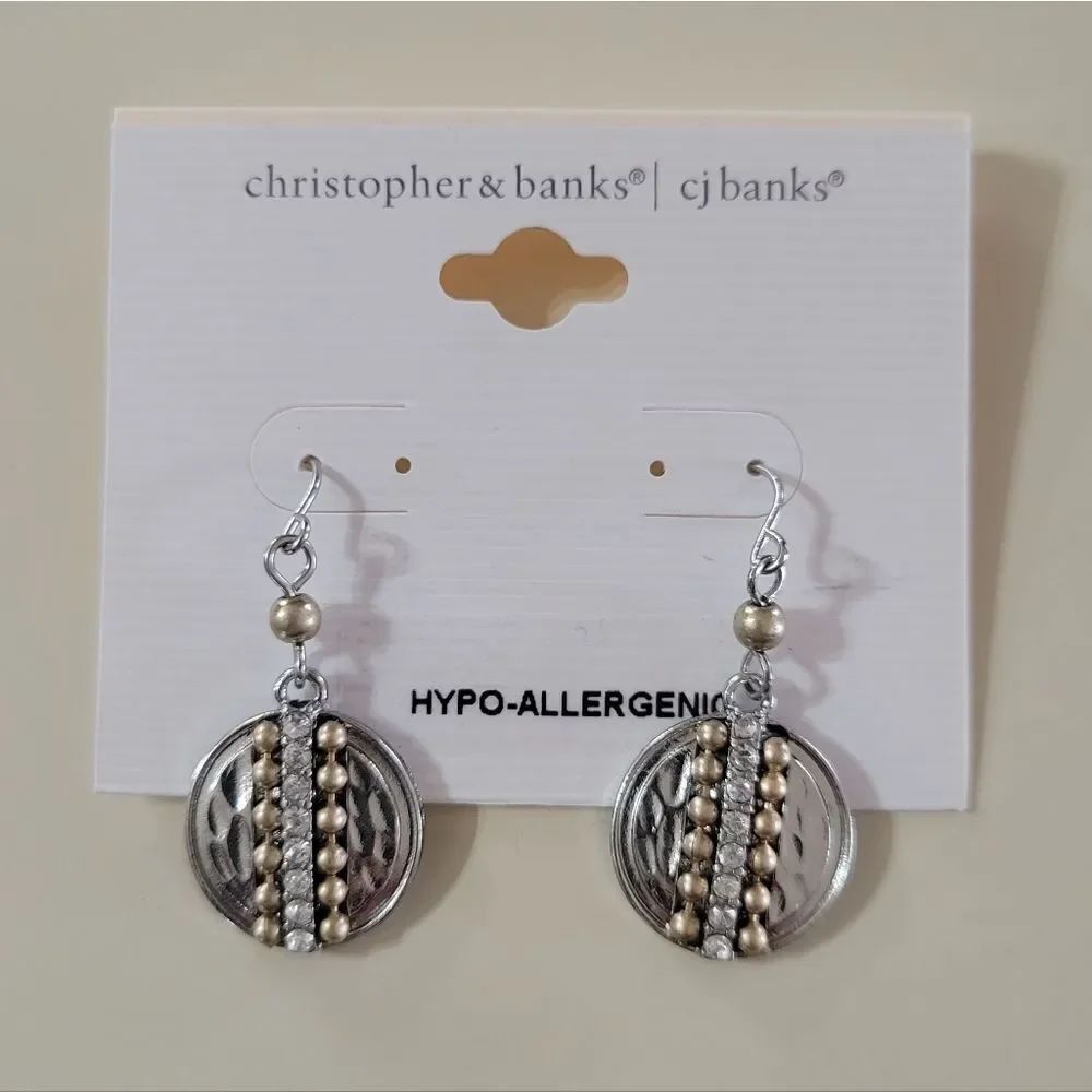 Christopher & Banks Silver and Gold Drop Fish Hook Earrings